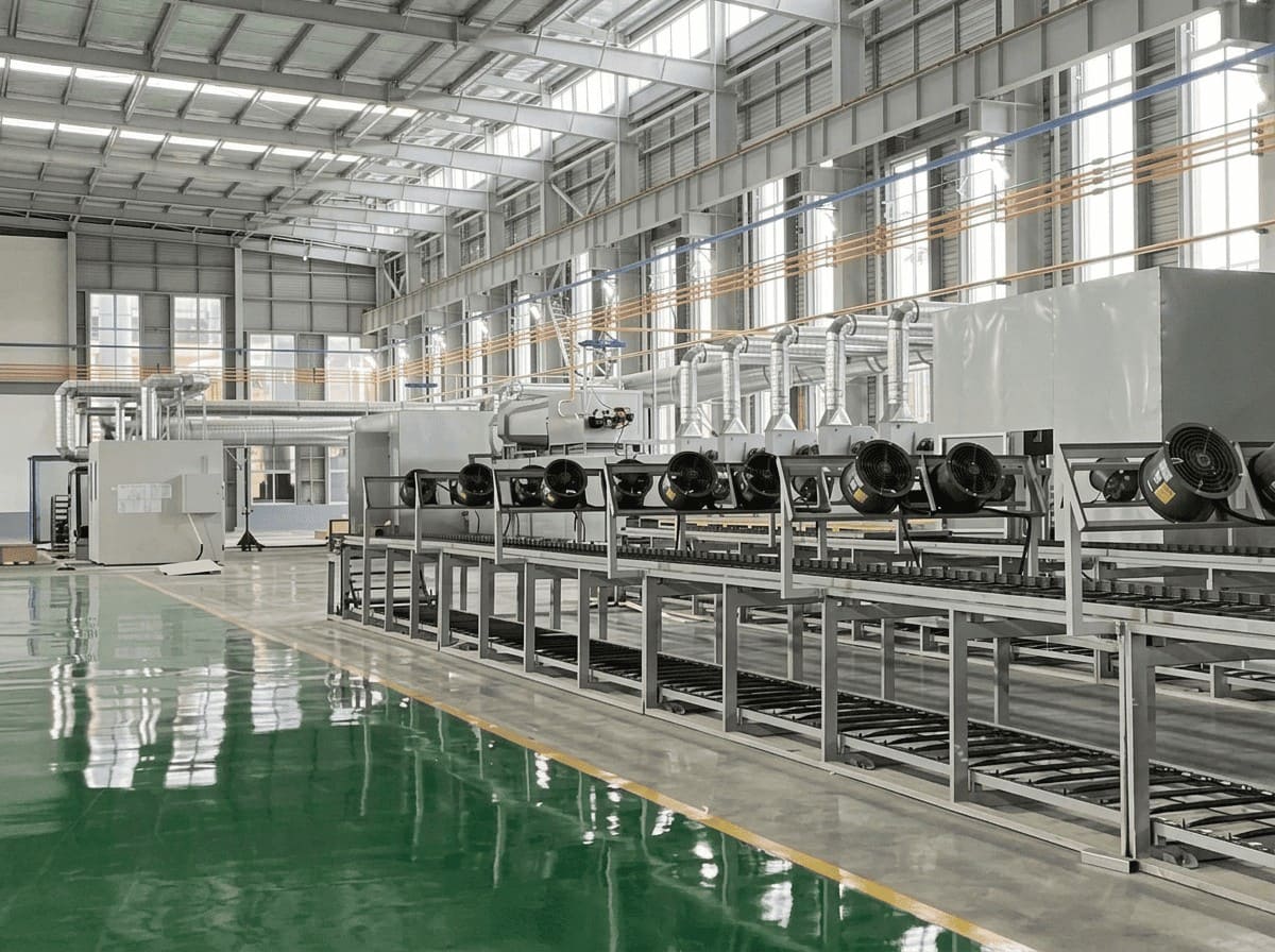 Robotic Xylan coating spraying line inside DUROX INDUSTRIAL manufacturing facility